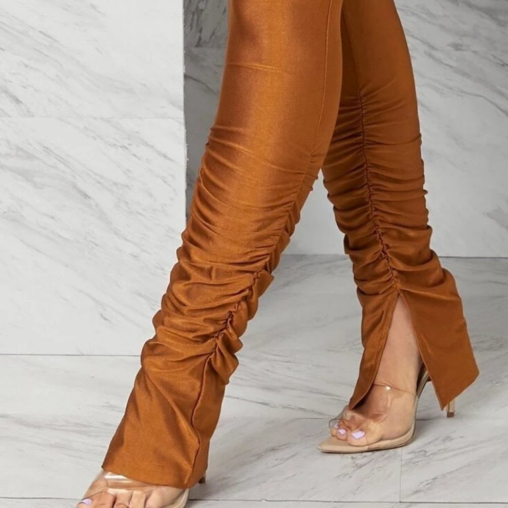 contemporary modern slit hem runched pants - Picture 5 of 5